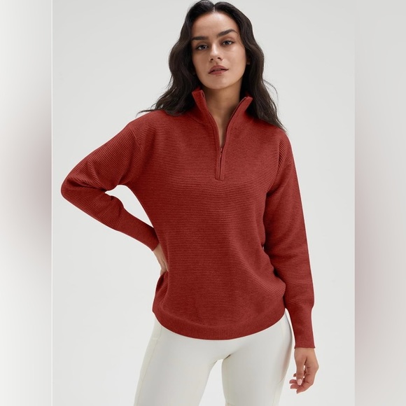 New DEEP SELF 1/4 Zip Pullover Stretch Sweater Stand Collar Ribbed Knit M V-Neck - Picture 6 of 9